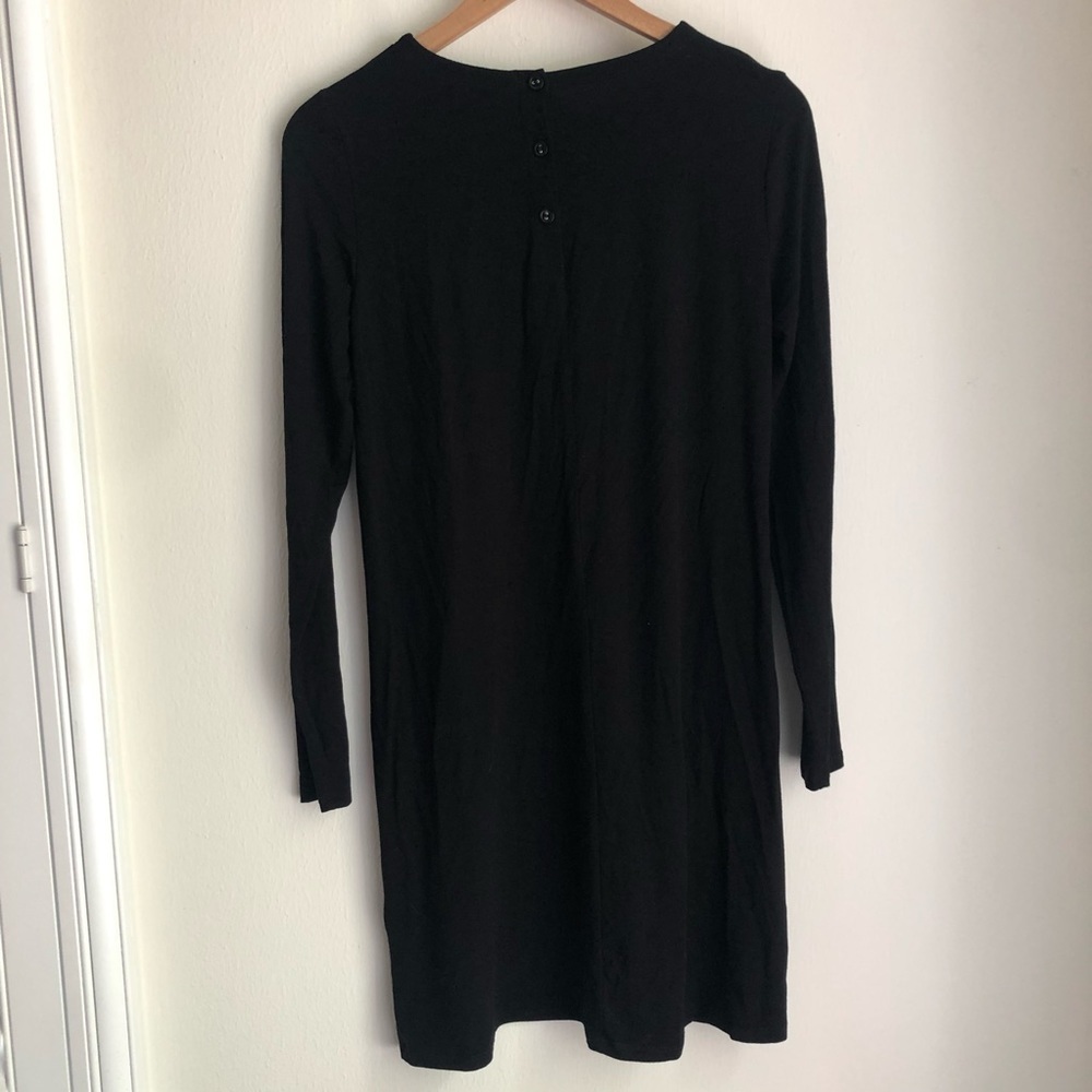 Eileen Fisher Size Small Black Long Sleeve Back Button Dress - Picture 7 of 9
